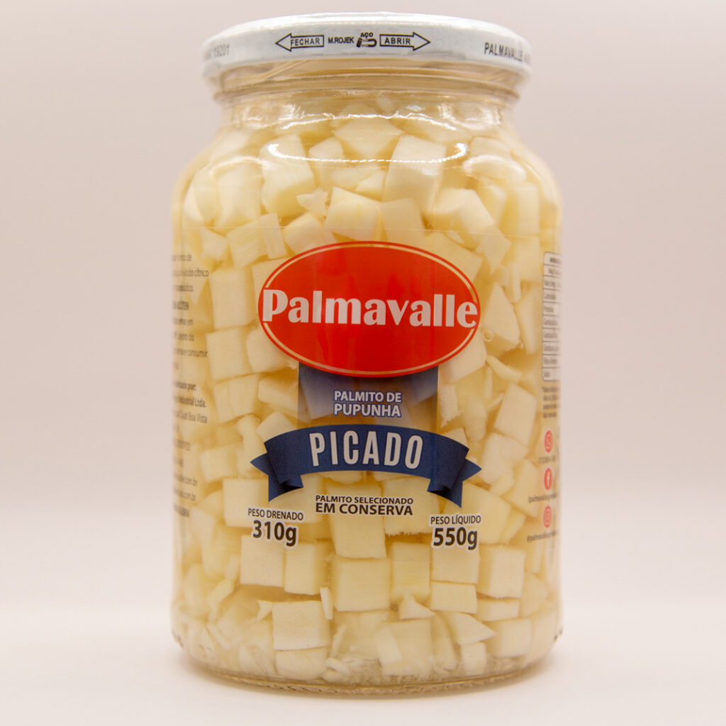 Palmito Pupunha Picado Premium em conserva 310g para restaurantes, pizzarias, lanchonetes e food service.